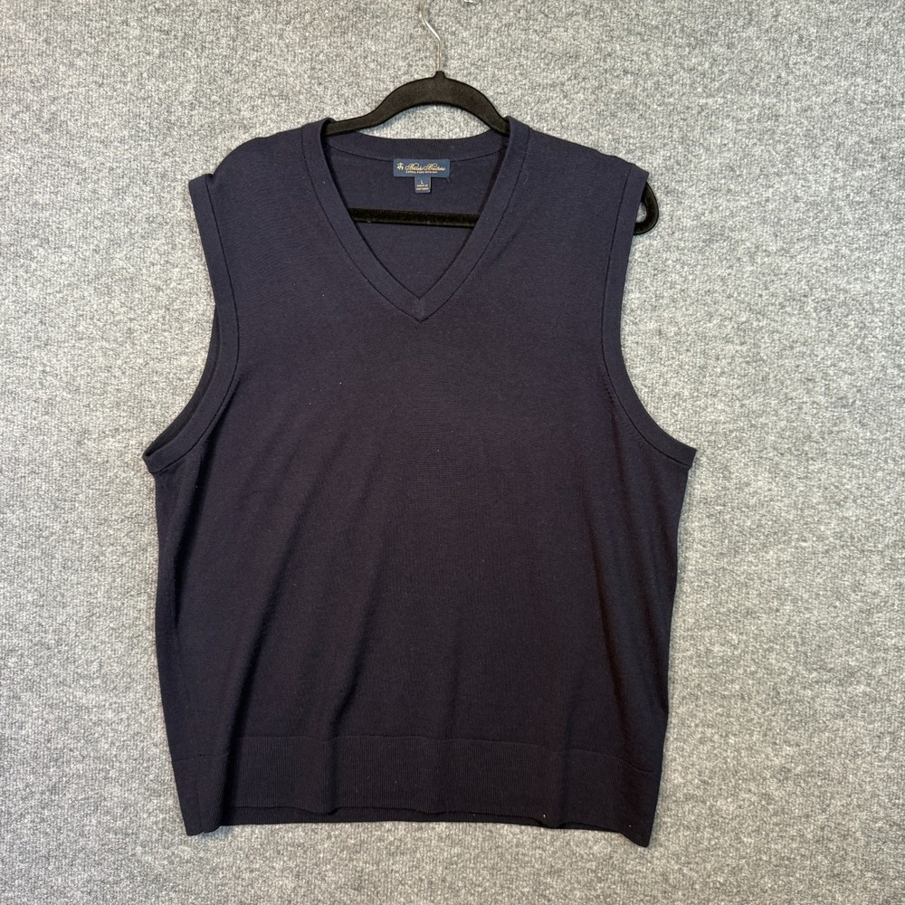 Brooks Brothers Sweater Vest Mens Large Blue‎ Merino Wool V Neck Pullover Golf
